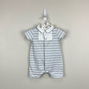 Patachou Blue and White Striped Shortall Romper 3 Months